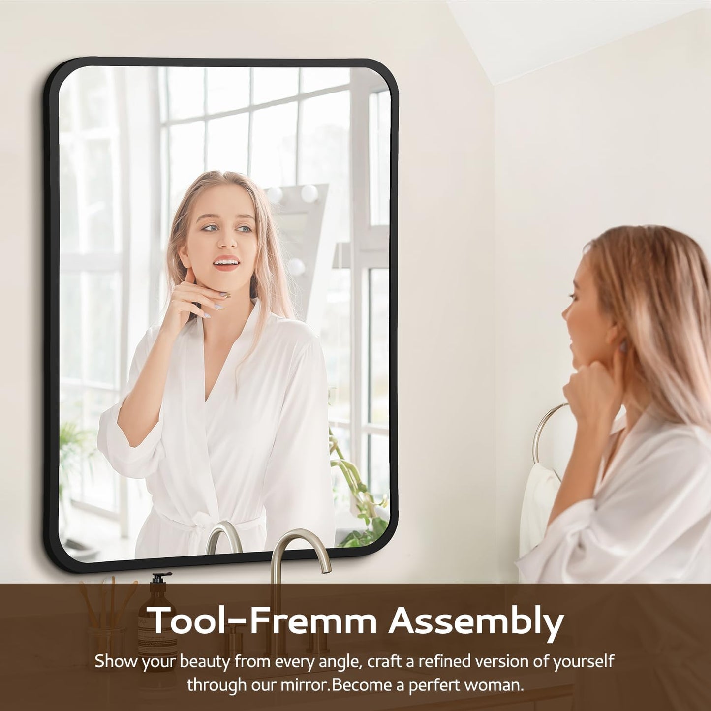 24x36 Rounded Rectangle Bathroom Mirrors for Over Sink, Black Vanity Mirror with Metal Frame Wall Mounted, Modern Farmhouse Mirror for Restroom, Bedroom, Entryway Decor