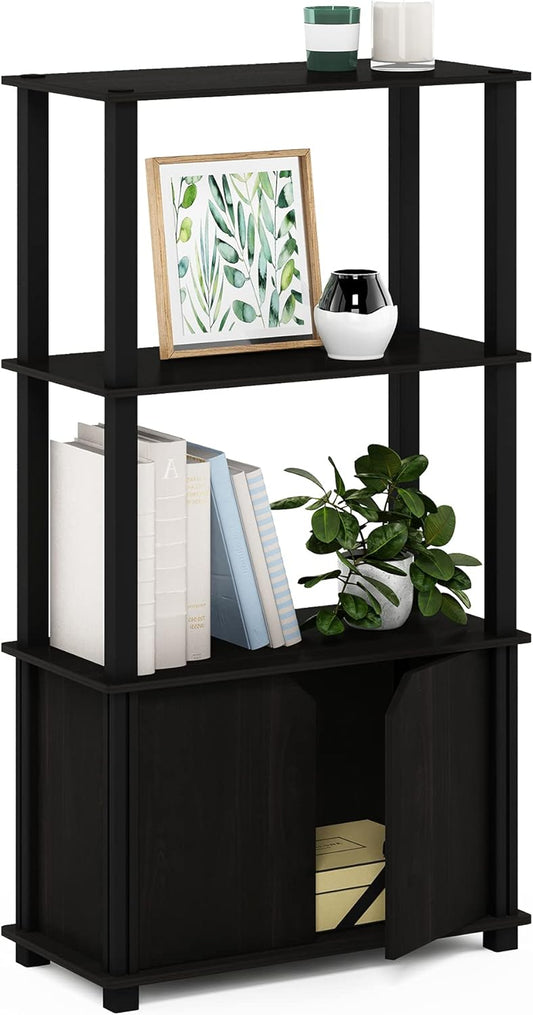 Furinno Brahms 4-Tier Multipurpose Bookcase/Bookshelf/Display Shelf/Display Rack with Door, Espresso/Black