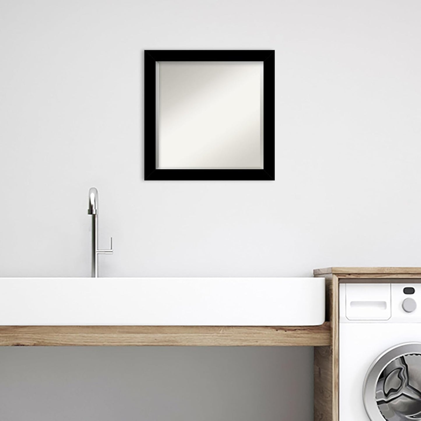 Amanti Art Black Bathroom Mirror for Over Sink, 24x24 Brushed Black Square Vanity Mirror, Medium Modern Contemporary Frame, Hangs Horizonally and Vertically, Bathroom Wall Decor, Beveled Edge