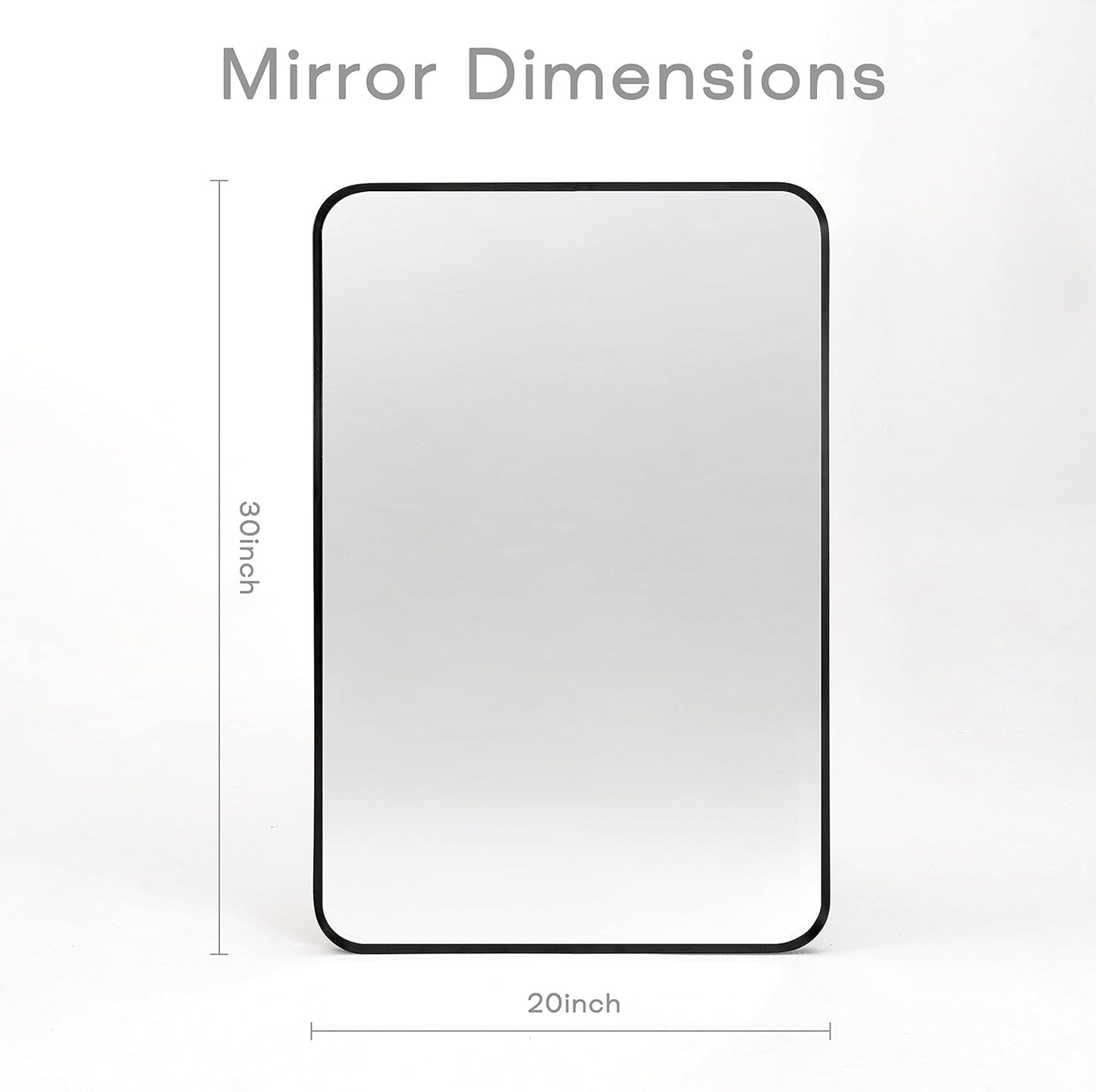Wall Mount Mirror for Bathroom, Brush Black Metal Framed Rounded Corner Rectangular Vanity Mirror (20" x 30", Black)