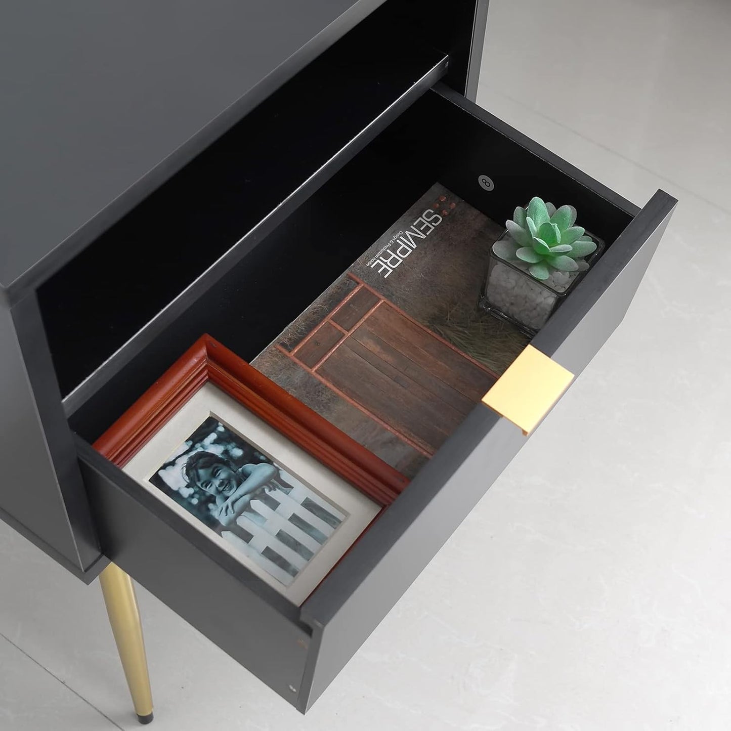 Cloud Space Mid Century Modern Nightstand, Black Nightstand with Drawer and Shelf, Versatile Wood Side End Table for Living Room, Lounge, Sturdy Construction, Easy Assembly