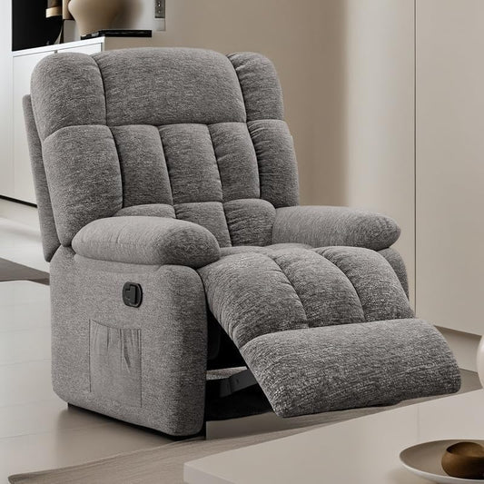 Oversized Recliner Chair, Adjustable Recliner with Side Pockets, Living Room Reclining Lounge Chair for Adults, Small Spaces Comfy Sofa with Theater Seating for Bedroom, Gray