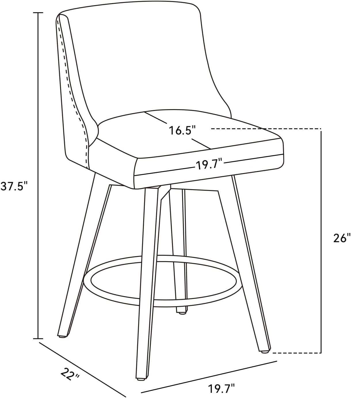 Bar Stools Set of 2, 26" H Counter Height Swivel Bar Stools, Upholstered Kitchen Island Counter Stools with Back and Solid Wood Legs, Faux Leather in Rustic Brown