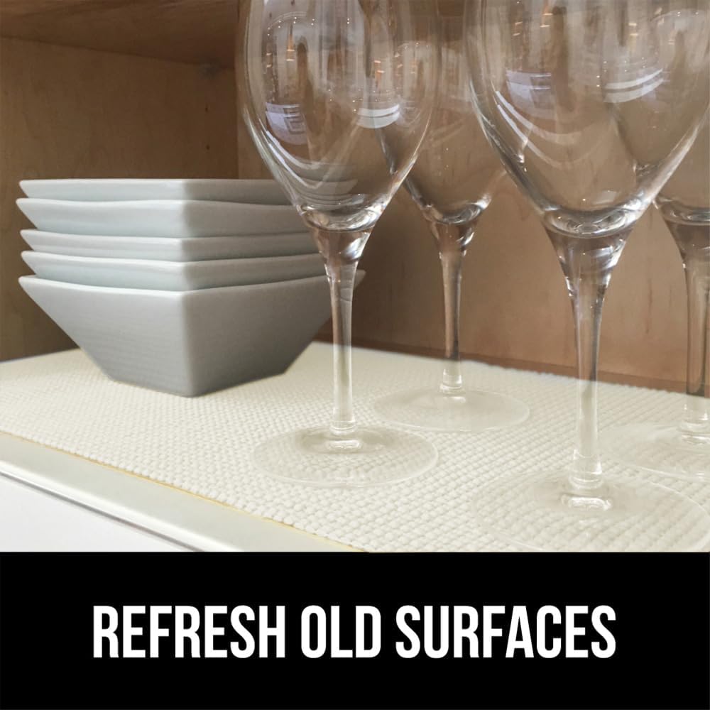 GORILLA GRIP powerGRIP Drawer Shelf and Cabinet Liner, Thick Strong Hold, Non-Adhesive Liners Protect Kitchen Cabinets and Cupboard, Bathroom Drawers, Easy Install, Breathable Mat, 24" x30' Snow White