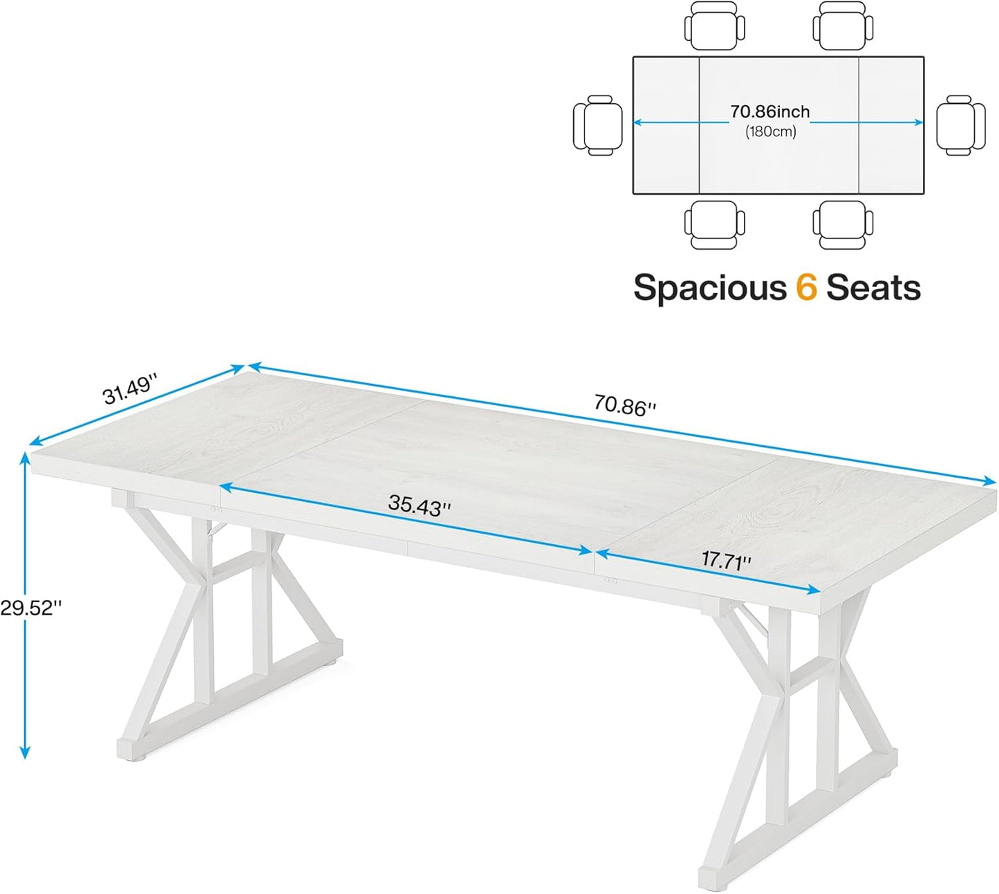 Tribesigns 70.8-Inch Executive Desk, Large Computer Office Desk Workstation, Modern Simple Style Laptop Desk Study Writing Table Business Furniture for Home Office (White, 70.8 Inch)