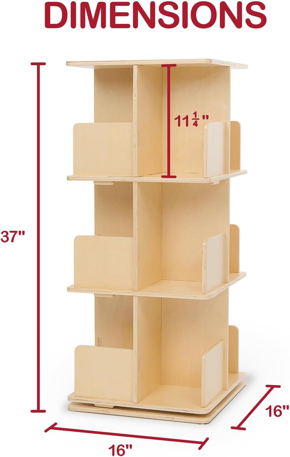 Monläurd® 100% Birch Rotating Bookshelf for Kids, 360° Spinning Montessori Bookcase, Space-Saving Wooden Storage for Nursery, Playroom & Classroom