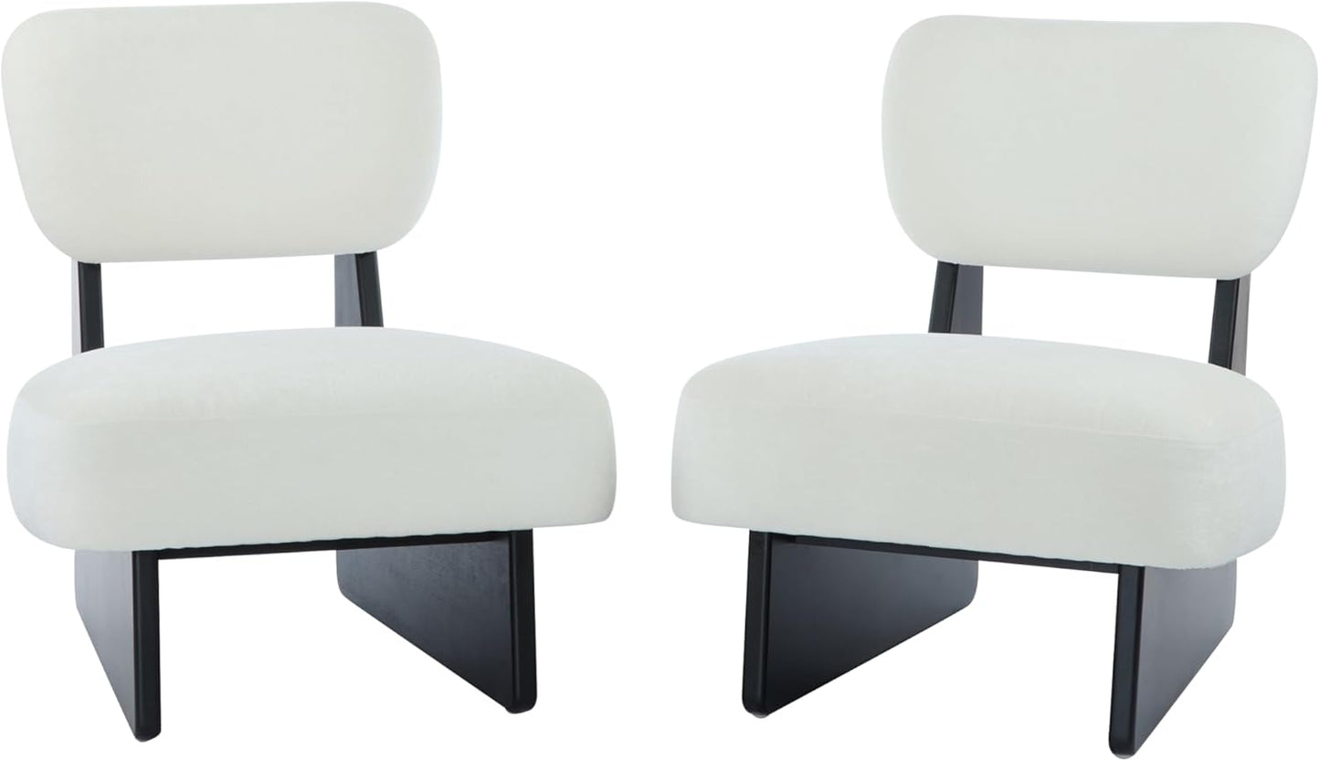 Christopher Knight Home Mores Low Profile Accent Chair Set of 2, Modern Living Room Armless Lounge Chair, Fabric Comfy Reading Chair for Bedroom, Wooden Frame and Thick Padded Seat, Black+White