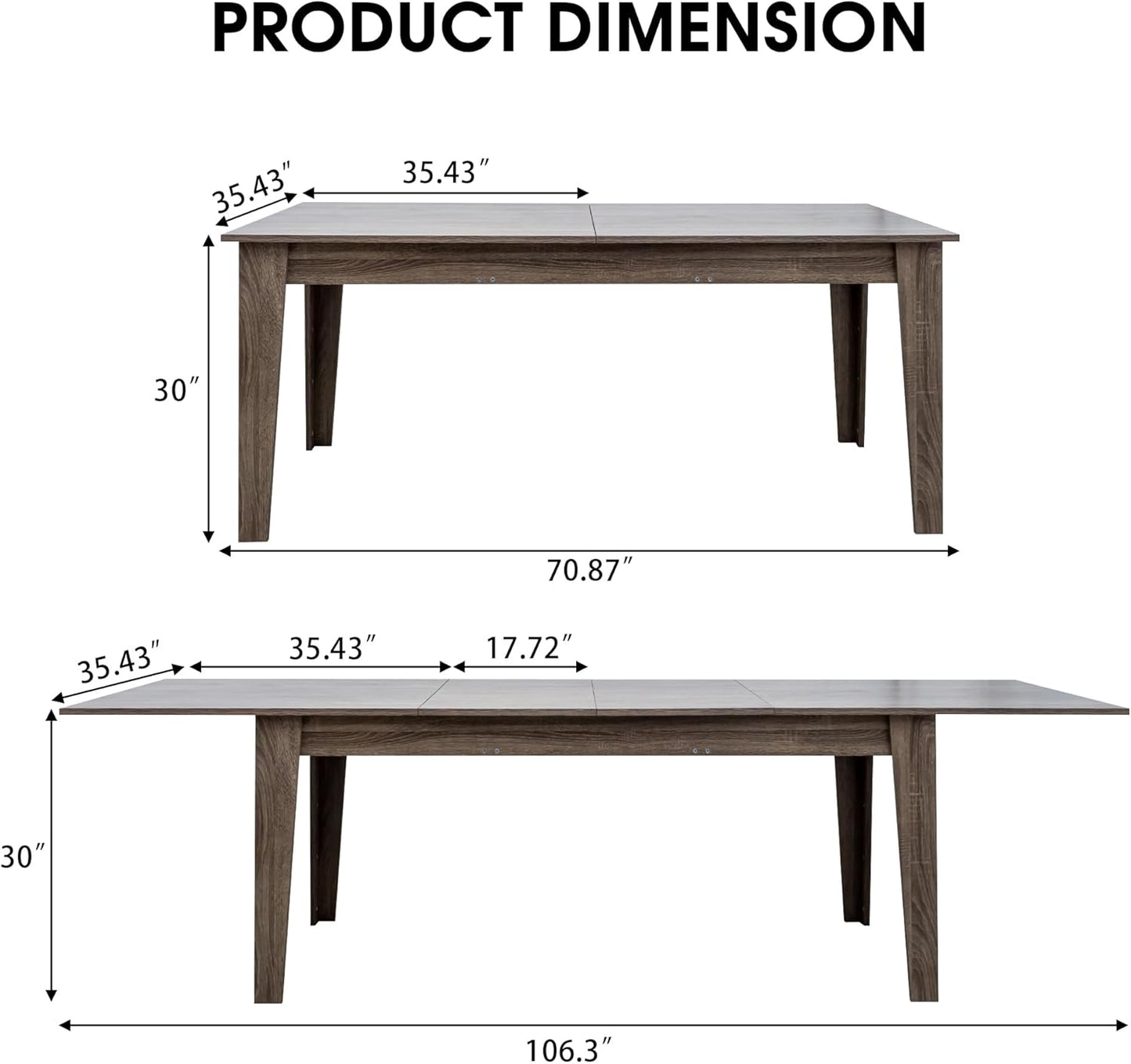 Expandable Dining Table, Convertible Table for Dining Room, Kitchen and Small Spaces, for 6-10 People, Dark Oak