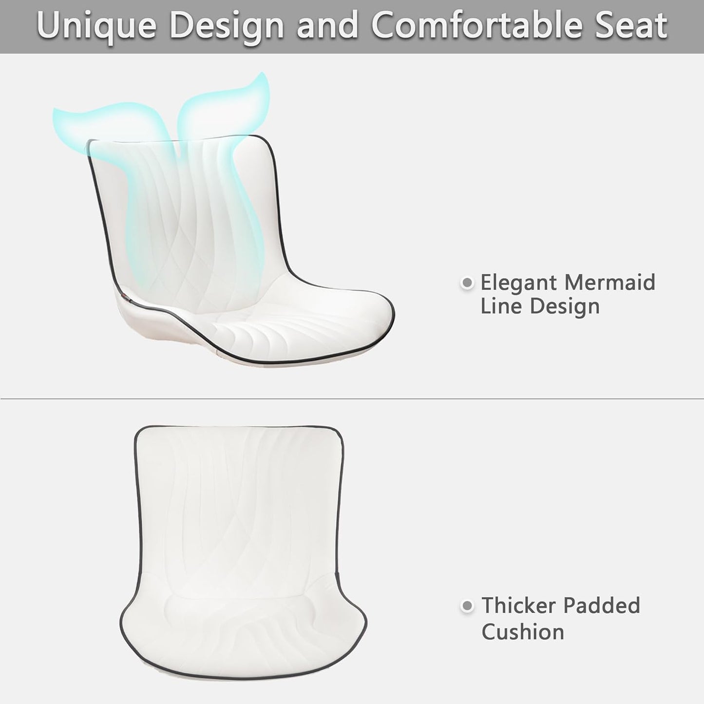 Kidol & Shellder White Dining Chairs Set of 2,Faux Leather Upholstered Mid Century Modern Kitchen&Dining Room Chair with Back,Ergonomic Armless Vanity&Living Room Chair with Metal Legs