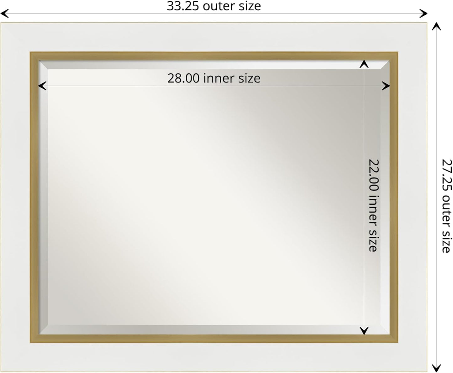 Amanti Art White Bathroom Mirror for Over Sink, 27x33 Eva White Gold Rectangle Vanity Mirror, Large Modern Contemporary Frame, Hangs Horizonally and Vertically, Bathroom Wall Decor, Beveled Edge