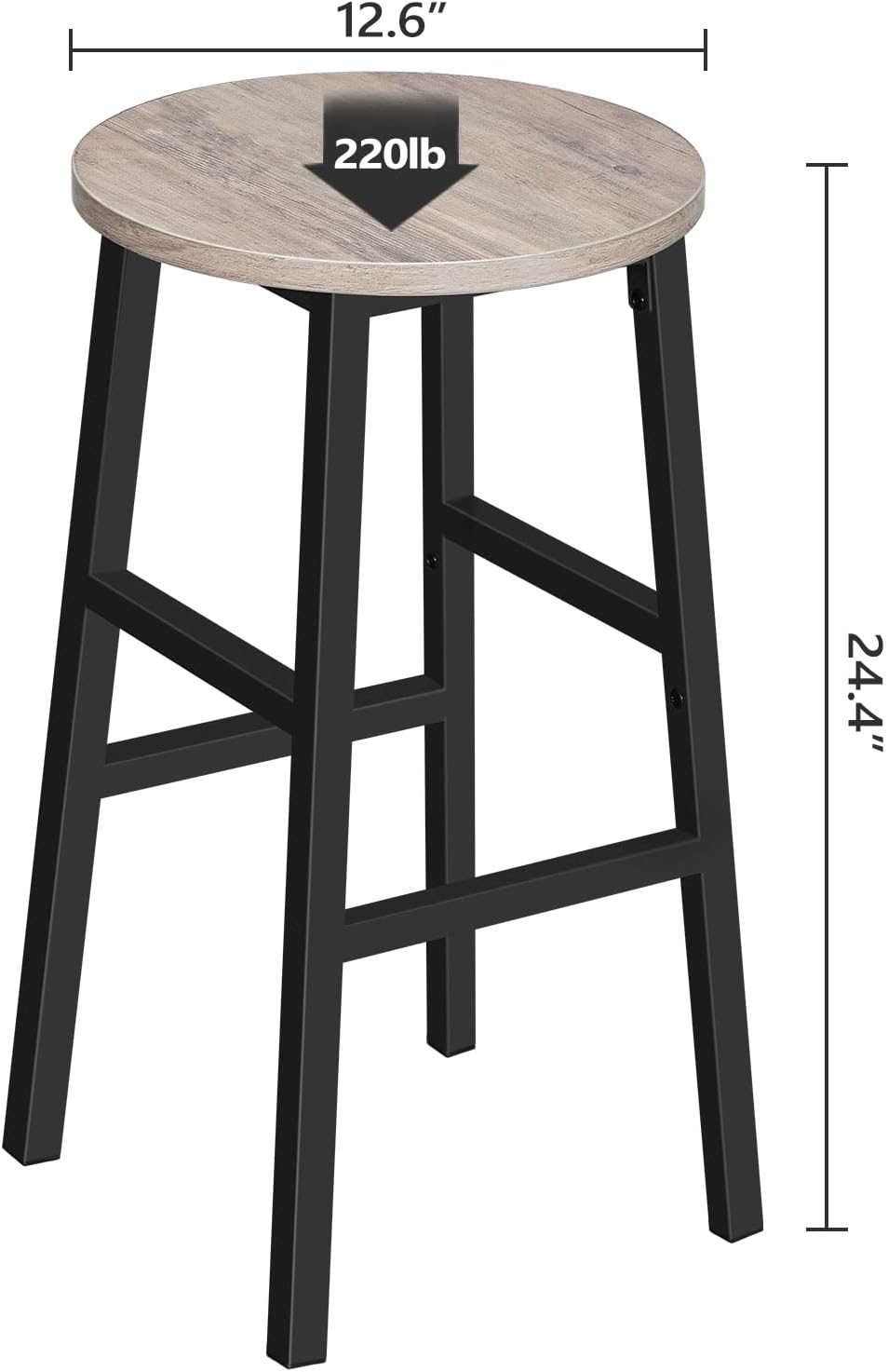 Bar Stools, Set of 2 Round Bar Chairs with Footrest, 24.4 Inch Kitchen Breakfast Bar Chairs, Industrial Bar Stools, Easy Assembly, for Dining Room, Kitchen, Greige BAHG0201Z