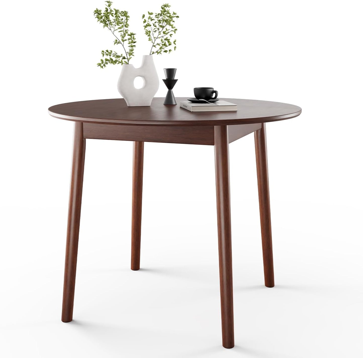 DELAVIN 31.5" Solid Wood Round Dining Table for 4, Farmhouse Small Kitchen Table for 2-4, Modern Office Table for Home Kitchen Apartment, Easy Assembly, Space Saving, Walnut