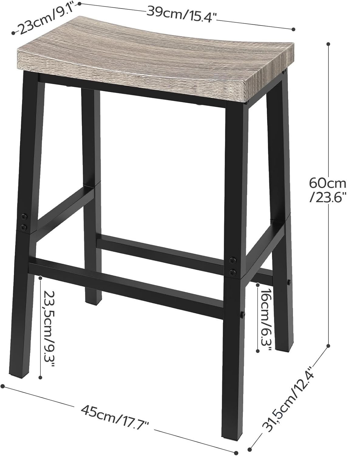 HOOBRO Bar Stools, Set of 2 Chairs, 23.6 Inch Saddle Kitchen Counter Stools With Footrests, Industrial for Dining Room, Kitchen, Counter, Bar, Greige and Black BG02MD01