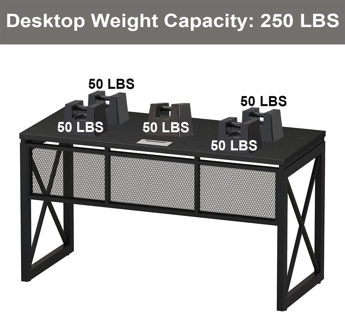 BON AUGURE Black Desk, Wood Computer Desk, Industrial Office Desks, Sturdy Writing Desks for Bedroom, Home Office, Living Room Study Workstation (Black, 54 Inch)