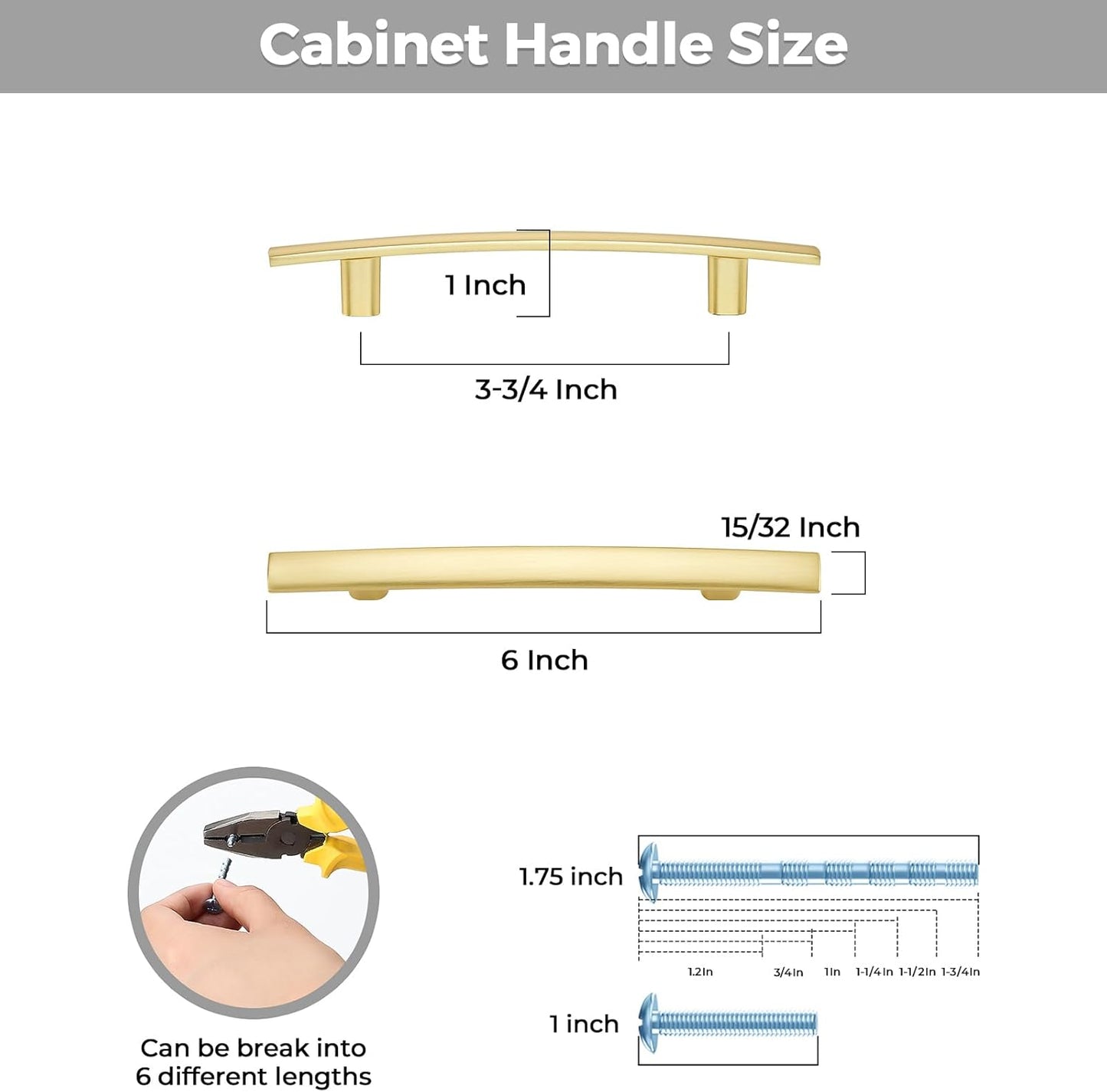 25 Pack Cabinet Handles 3.75" Hole Center - Curved Cabinet Pulls Brushed Brass Drawer Pulls for Kitchen Cupboard Solid Handles for Dresser Drawer Arch Closet Hardware