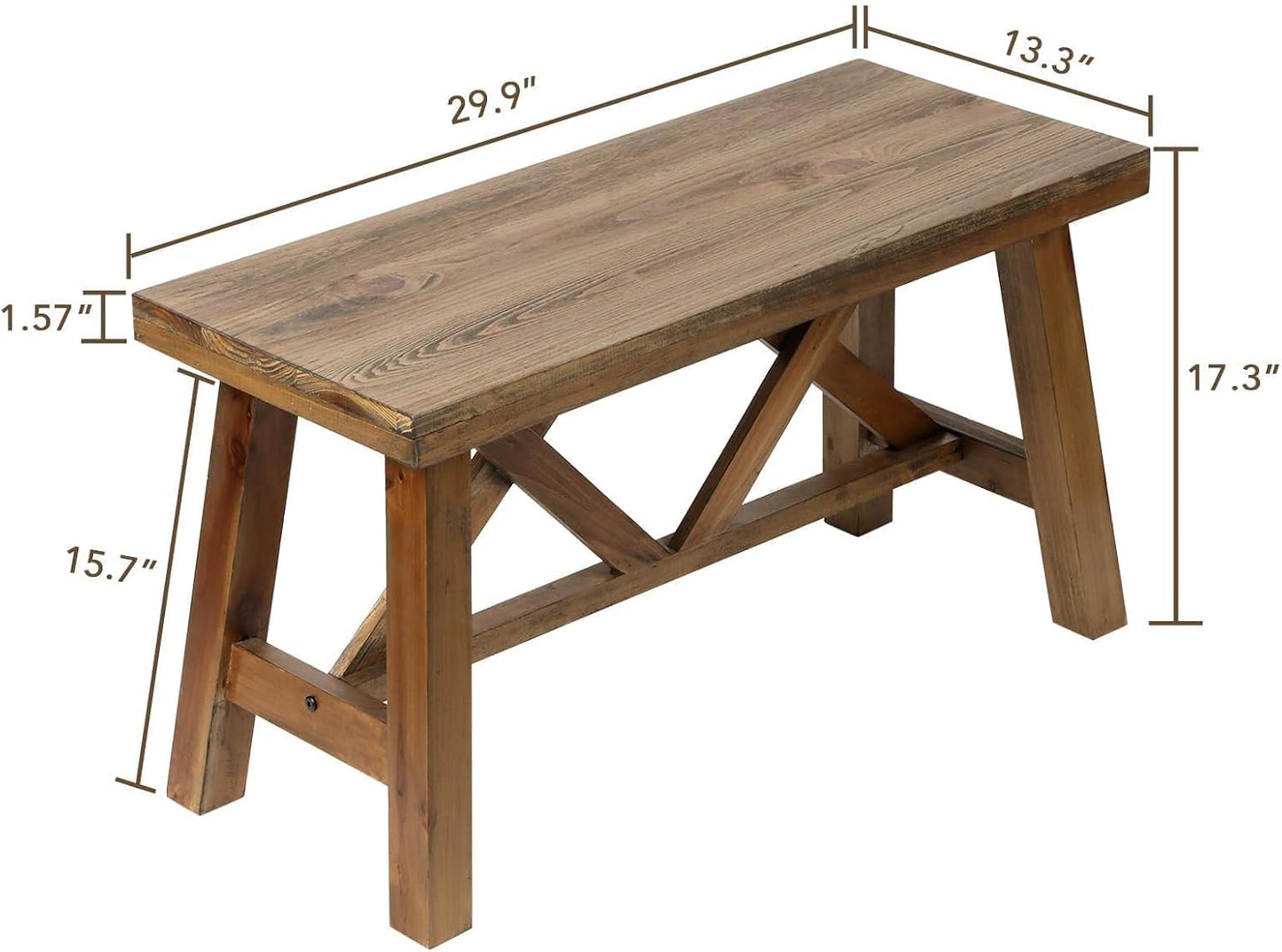 Wnutrees 30" Farmhouse Wood Bench, Rustic Solid Wood Entryway Bench Seat with Double X-Structure for Dining Room, Living Room, Hallway, Structural Stability, Natural