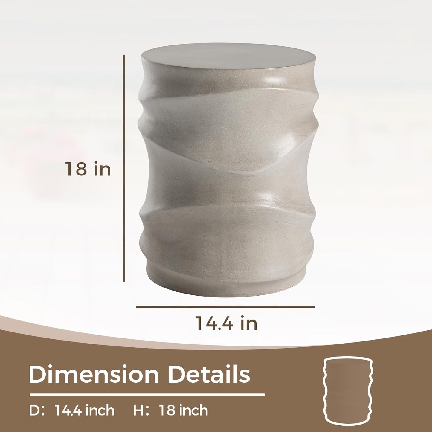 COSIEST Set of 2 Outdoor Side Table, 2 Pieces Concrete Table for Patio, Streamlined Lightweight Accent Decorative Patio Garden Stools, Plant Stand Drum Table, Round, Grey