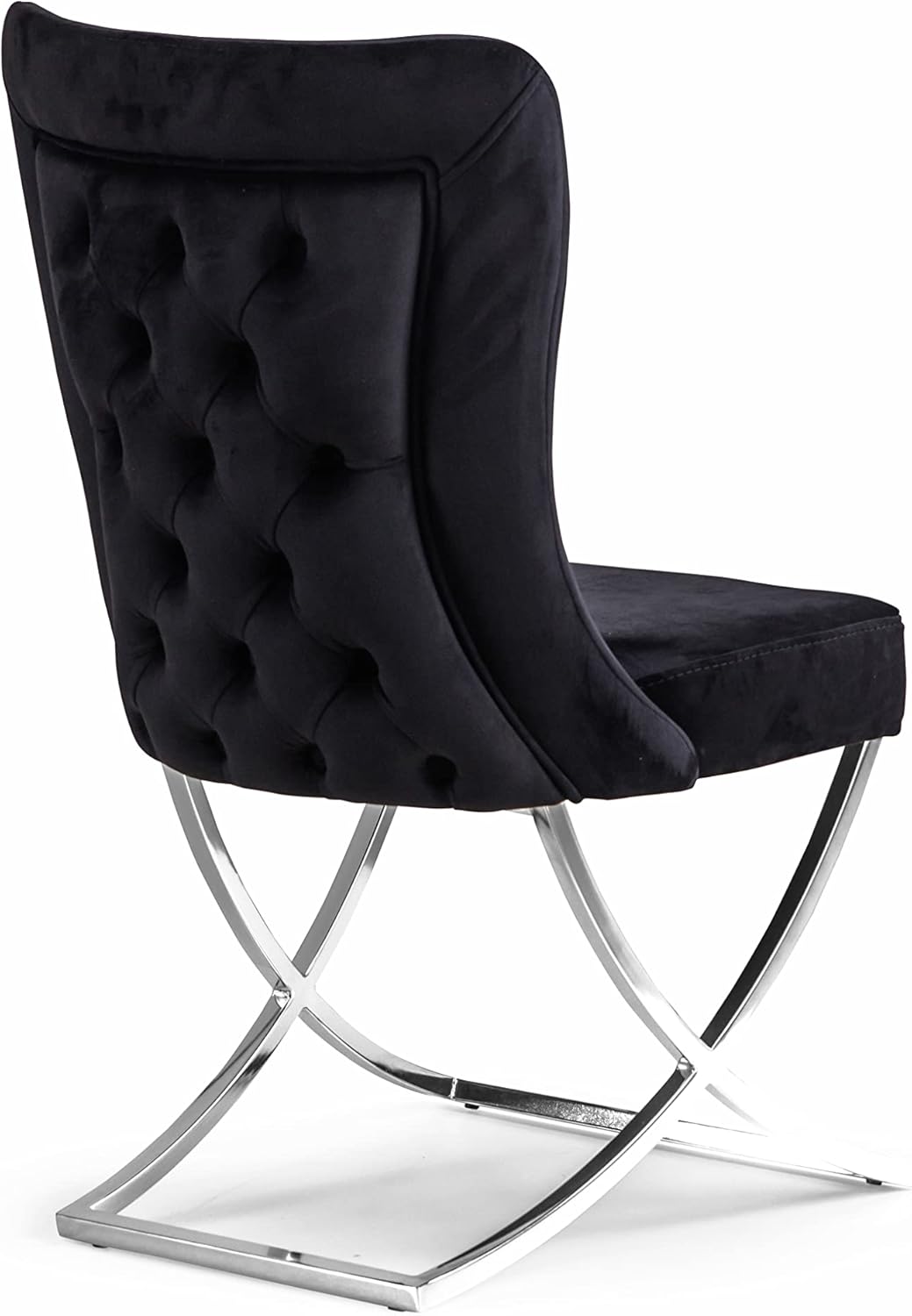 Ottomanson Royal Dining Chairs Set of 2 – Upholstered Tufted Microfiber, Assembled, Silver Metal Legs, Beech Wood Frame, 350 lb Capacity, Black