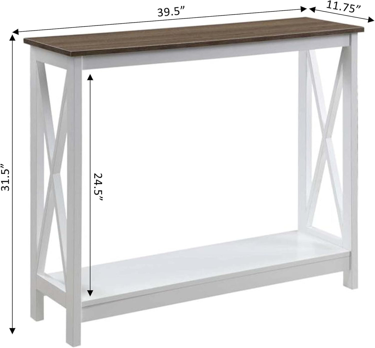 Convenience Concepts Oxford Console Table 39.5" - Sofa Table with Storage Shelf, Transitional Entryway Hall Table for Living Room and Bedroom, Display Foyer Table, Driftwood/White