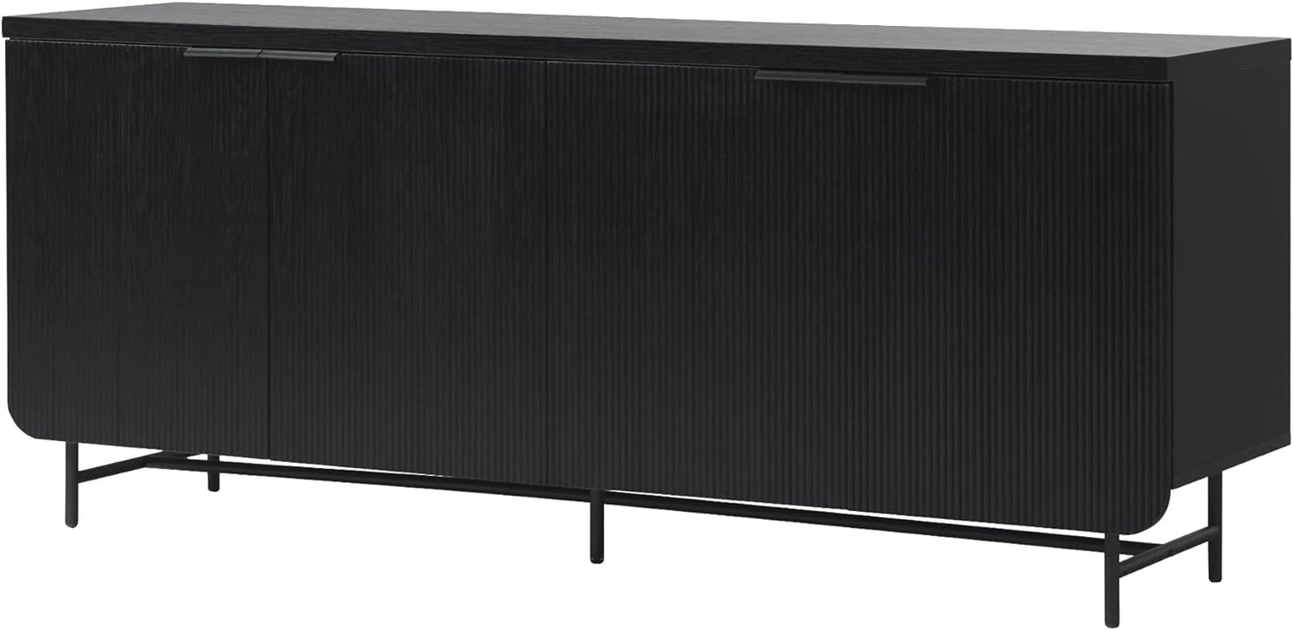 Walker Edison Reema Fluted 4-Door Kitchen Sideboard Buffet Console, 69 Inch, Black