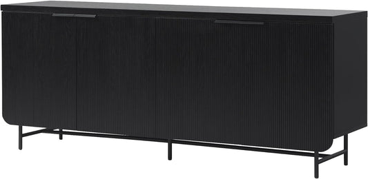 Walker Edison Reema Fluted 4-Door Kitchen Sideboard Buffet Console, 69 Inch, Black
