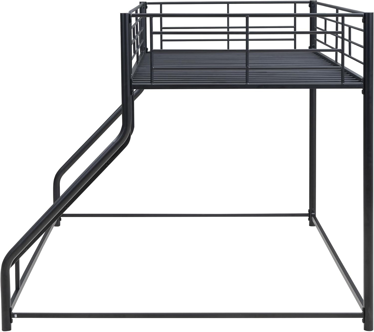 Twin XL Over Queen Metal Floor Bunk Bed with Sloping Stairs and Safety Guardrails for Bedroom,Guest Rooms, No Box Spring Needed, Simple to Assemble,Black