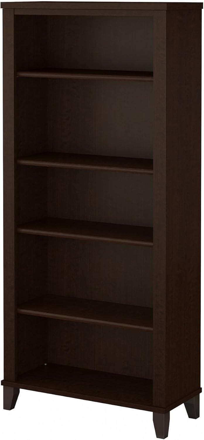 Bush Furniture Somerset 5 Shelf Bookcase in Mocha Cherry, Tall Bookshelf, Large Book Shelf for Living Room, Home Office, or Entryway