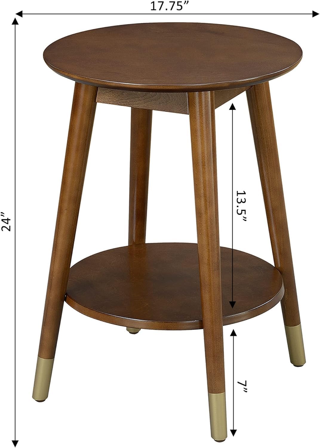 Convenience Concepts 7103050ES Wilson Mid Century Round End Table with Bottom Shelf, Espresso, 18 in x 18 in x 24 in (D x W x H)