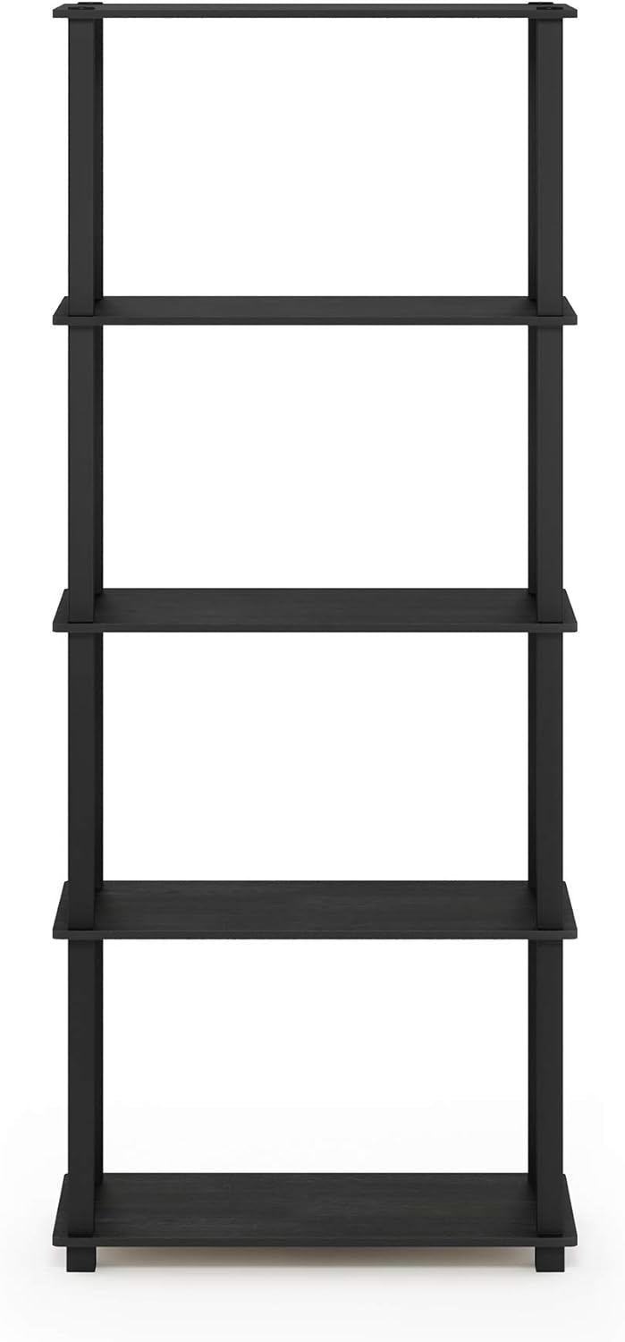 Furinno Turn-N-Tube 5-Tier Multipurpose Shelf / Display Rack / Storage Shelf / Bookshelf, Square Tubes, Americano/Black