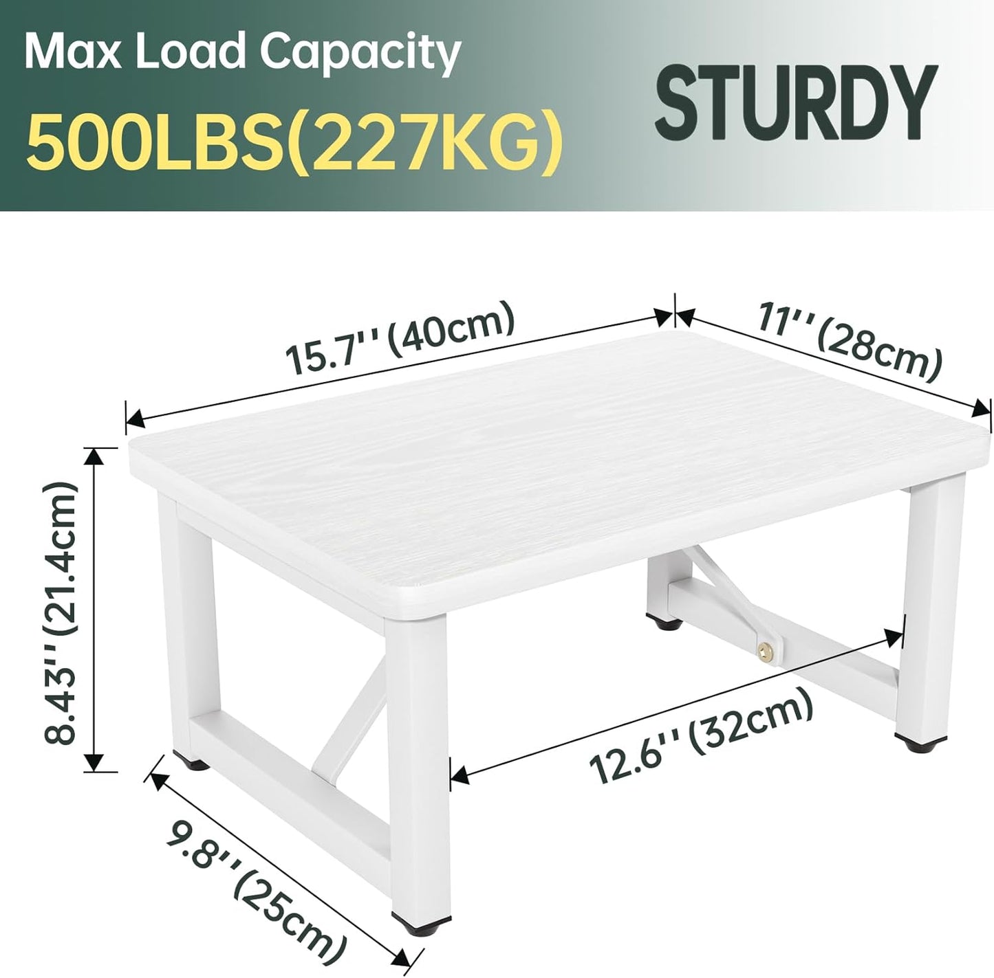 Step Stool, Small Step Stool for Adults, Wood and Metal Foot Stool, One Stepping Stool for Bedside Sofa Side, 400 LBS Load Heavy Duty Step, White