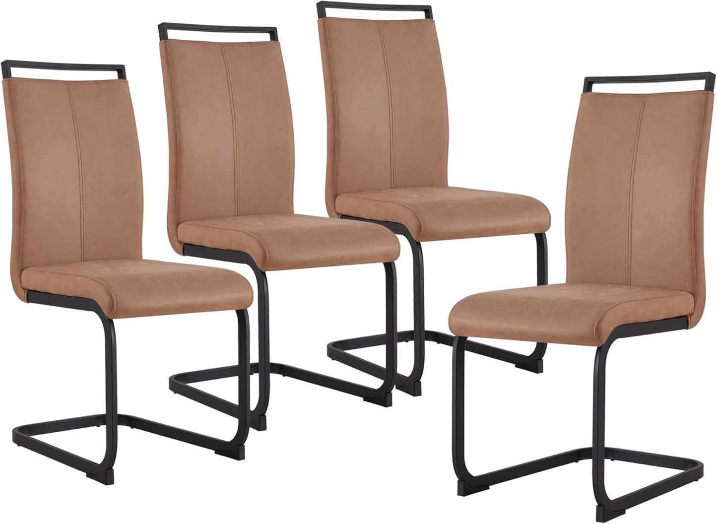 Dining Chairs Set, Kitchen Modern Metal Chairs with Faux Leather Padded Seat High Back and Sturdy Chrome Legs, Chairs for Dining Room (Brown, Set of 4)