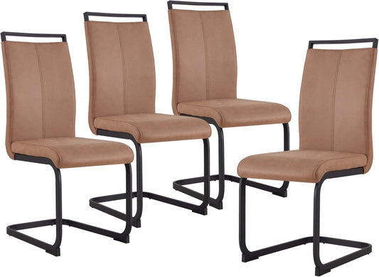Dining Chairs Set, Kitchen Modern Metal Chairs with Faux Leather Padded Seat High Back and Sturdy Chrome Legs, Chairs for Dining Room (Brown, Set of 4)
