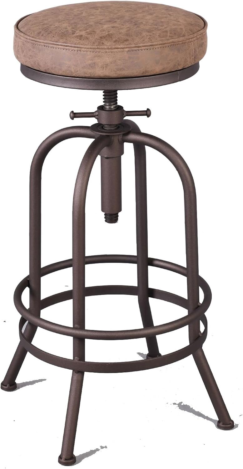Diwhy Industrial Bar Stool-26-32 Inch Adjustable Swivel Metal PU Leather Seat Stool Bar Height Bar Stool with Footrest-for Kitchen, Dining Side Chair, Pub, Bistro, Set of 2, Copper