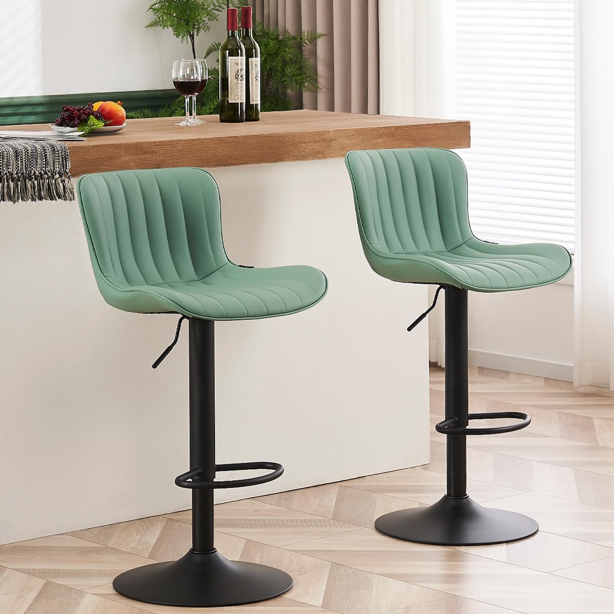 YOUNUOKE Counter Height Bar Stools Kitchen Island Barstools Set of 2 Adjustable Swivel Counter Stool Bar Height Island Chairs with Back, Sea Green