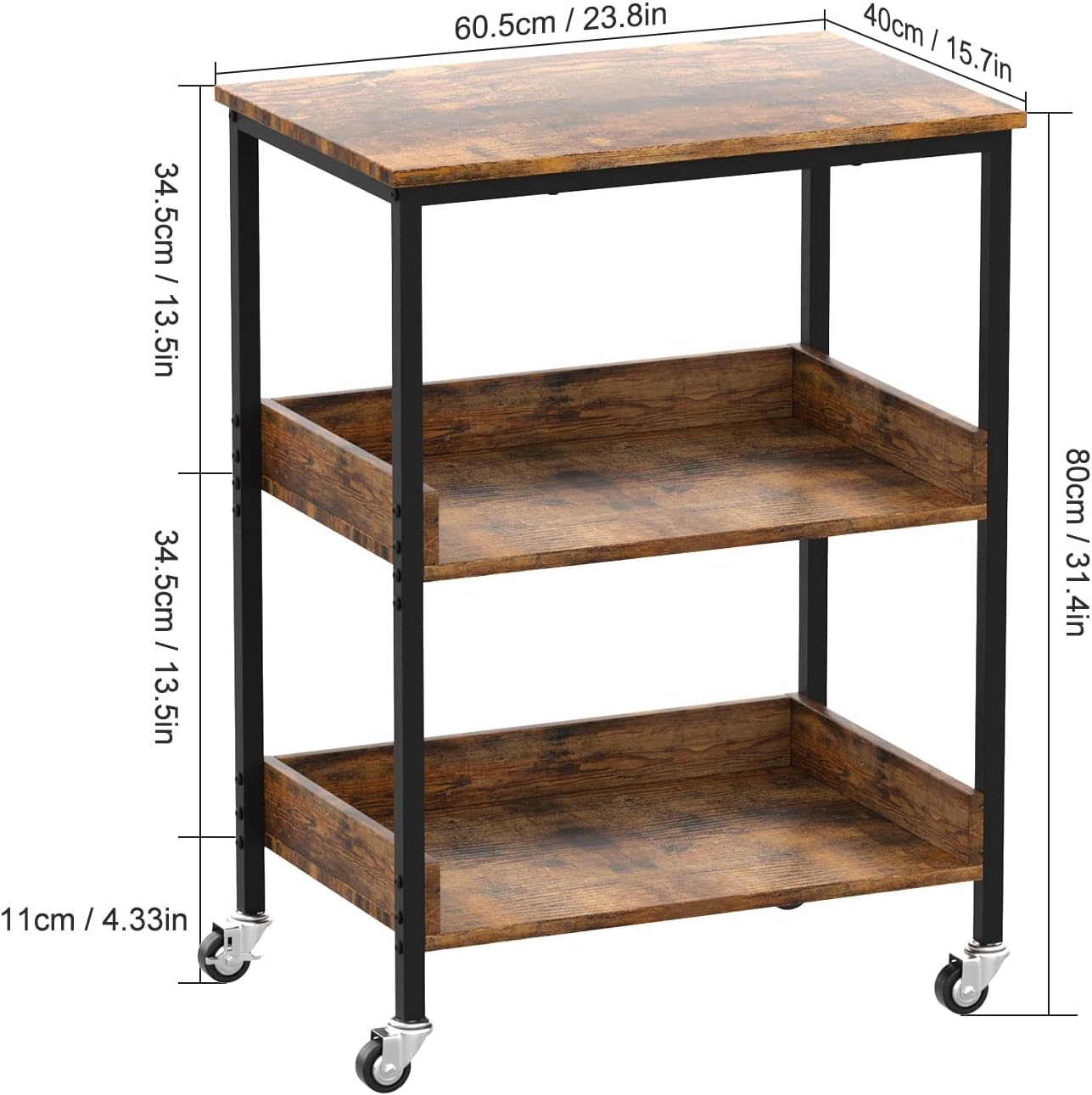 Kitchen Microwave Cart, 3 Tier Rolling Utility Cart on Wheels Coffee Cart, Storage Islands for Living and Kitchen Room