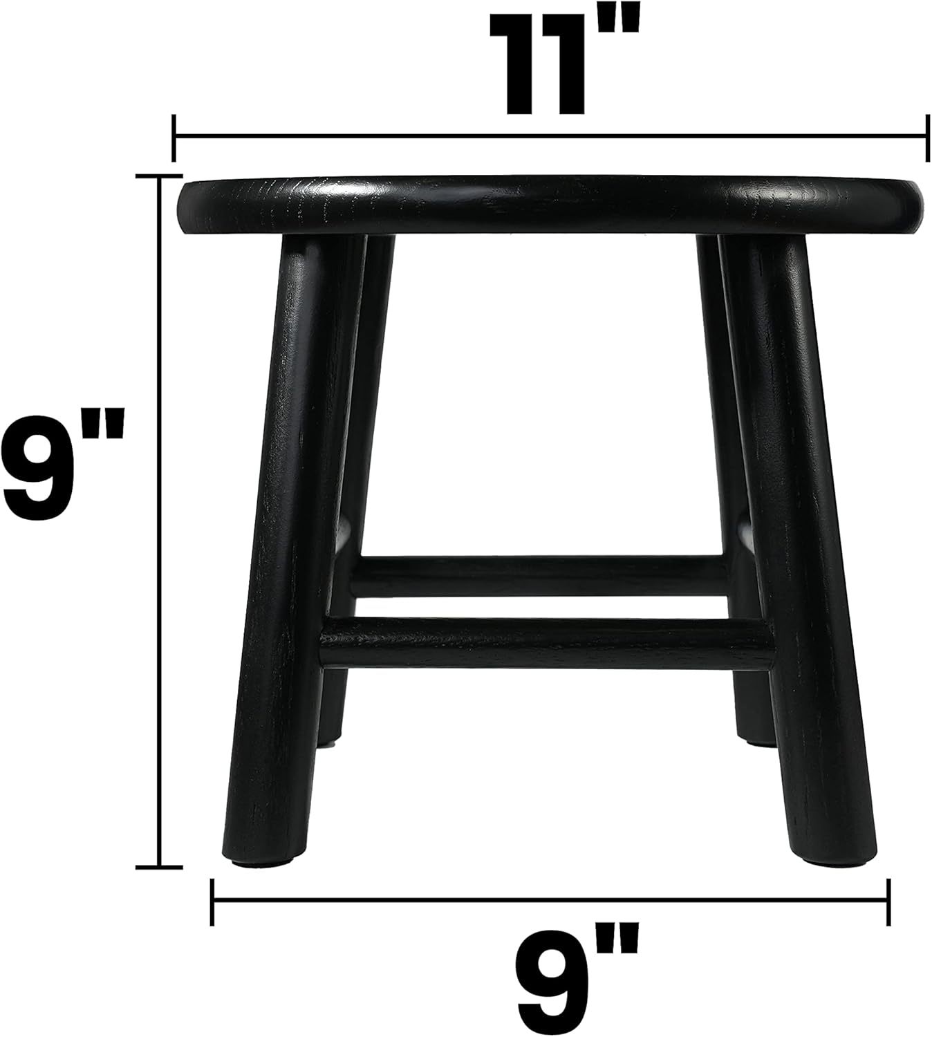CONSDAN 9-Inch Round Step Stool for Adults & Kids, USA Grown Solid Oak Hardwood, Sturdy Small Foot Stool for Kitchen, Bedroom, Bathroom, Shoe Changing, Plant Stand, Fully Assembled (Black)