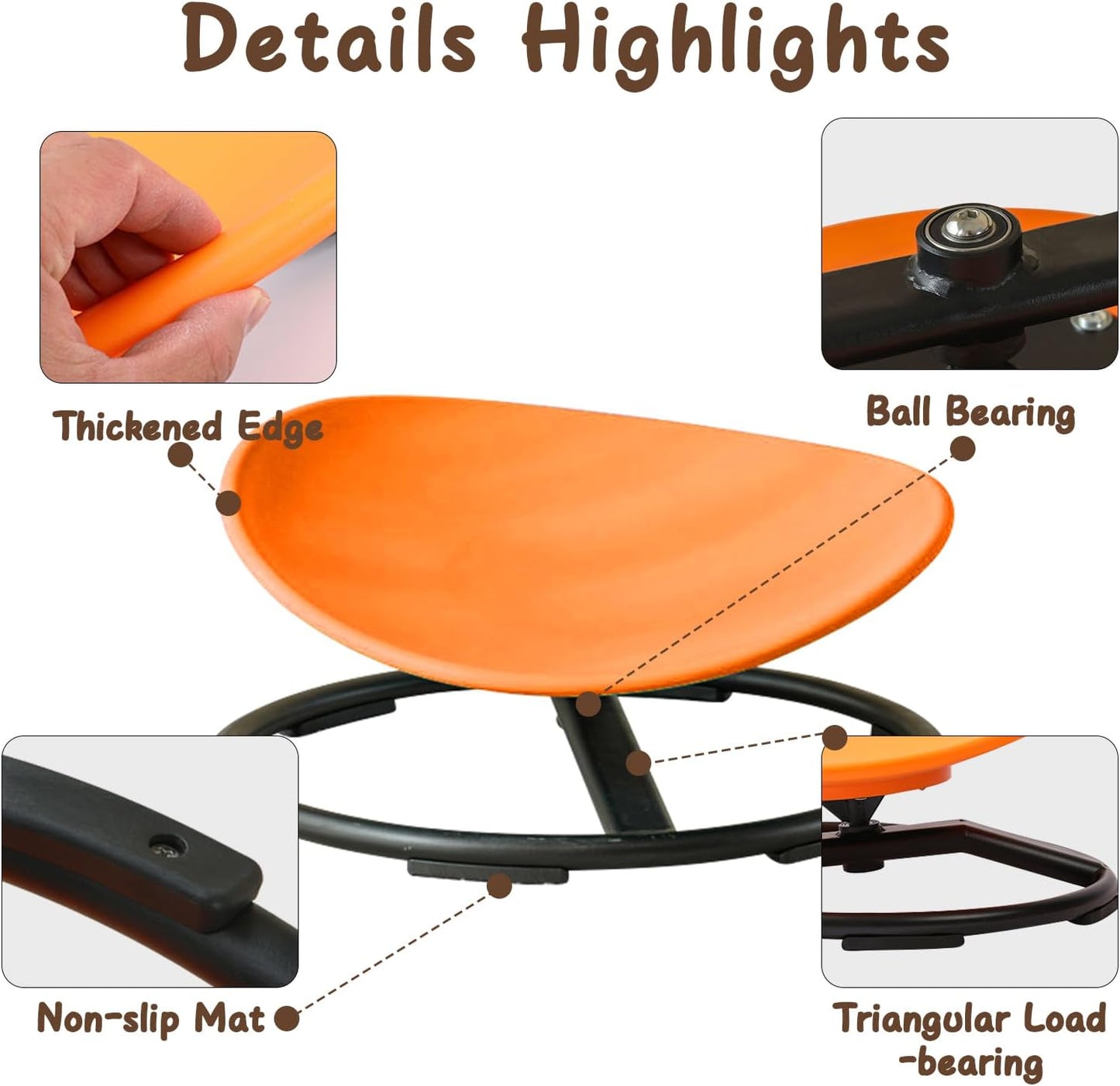 Kids Sensory Spinning Chair for Autism Ages 3+, Sit and Spin Swivel Chair for Kids with ADHD, Sensory Chairs for Autistic Children, Sensory Toys for Motion Sickness Relief, Balance Training (Orange)