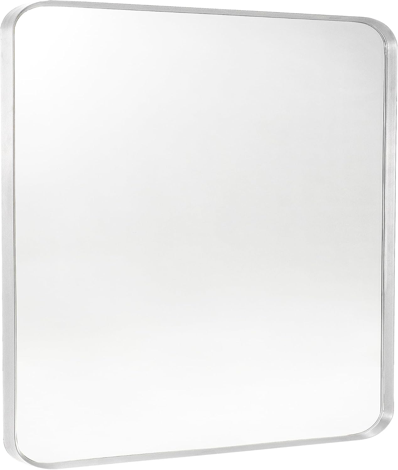 Silver Metal Framed Bathroom Mirror for Wall, Brushed Nickel Rounded Corner Rectangular Bathroom Vanity Mirror, Anti-Rust, Tempered Glass (30" x 36", Silver)