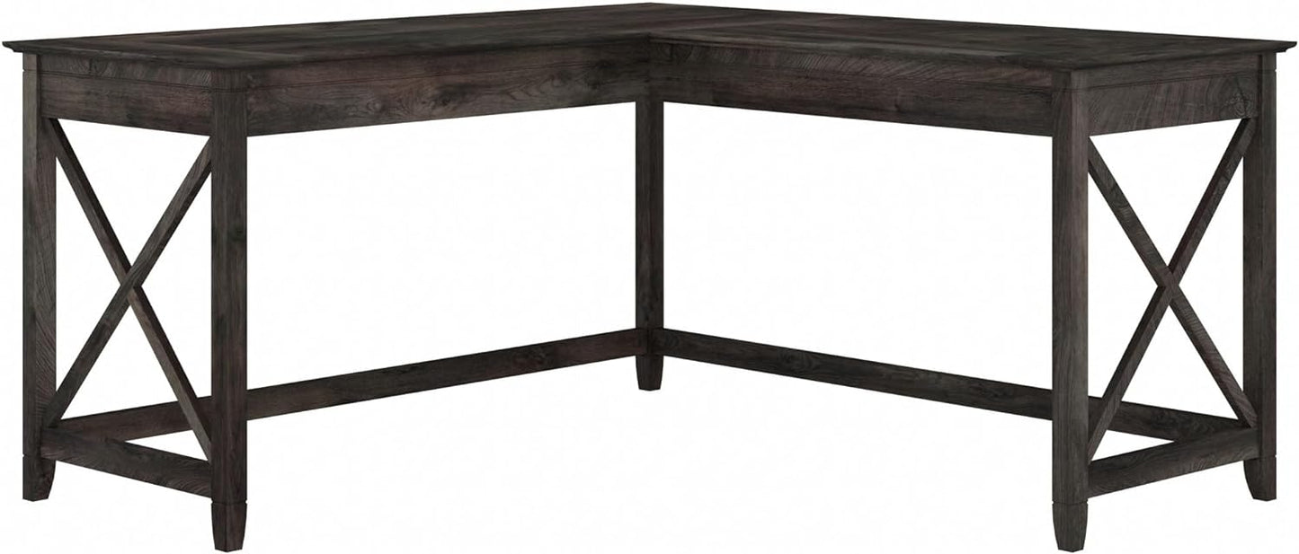 Bush Furniture Key West L Shaped Desk, 60-inch Modern Farmhouse Writing Desk for Home Office