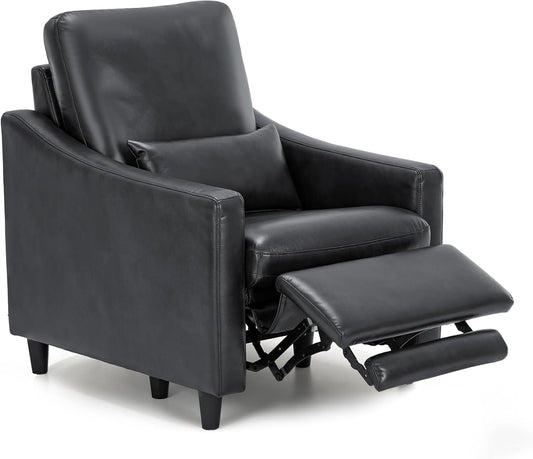 COLAMY Pushback Electric Recliner Chair, Premium Leather Upholstery with Adjustable Angles, Extra Lumbar Pillow, Built-in Charging Port, Business-Casual Style for Living Room（Black
