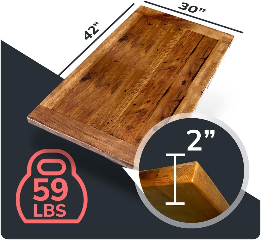 Reclaimed Wood Table Top - Rustic Recycled Solid Wooden Piece Perfect for Signs, Counters, Kitchens Table Tops (Reclaimed Wood Tabletop with Breadboard Ends, 30" x 42")