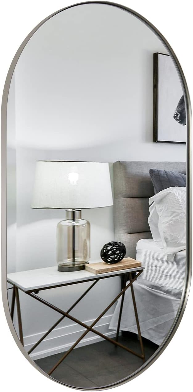 ANDY STAR Rustproof Chrome Oval Mirror for Bathroom, Oval Vanity Mirror for Wall, Polished Chrome Mirror SUS304 Metal Frame Mirror HD Glass Reflection 1’’ Deep Hang Vertically & Horizontally