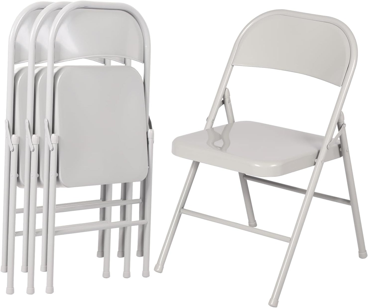 VECELO Metal Folding Chairs 4 Pack, Double Hinged Steel Frame Easy Foldable&Stackable for Office Kitchen Dinning Wedding Patio and Garden