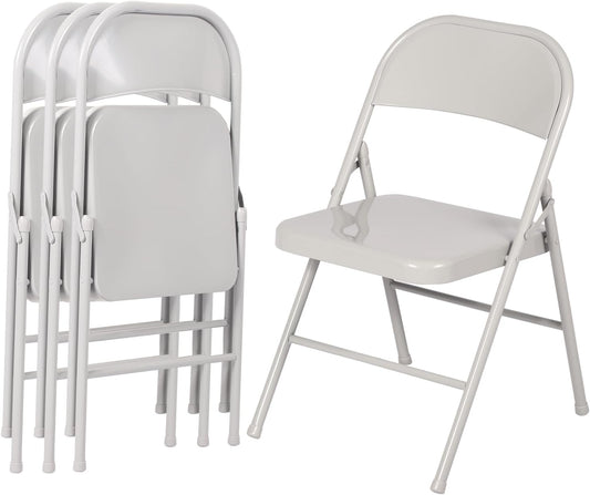 VECELO Metal Folding Chairs 4 Pack, Double Hinged Steel Frame Easy Foldable&Stackable for Office Kitchen Dinning Wedding Patio and Garden