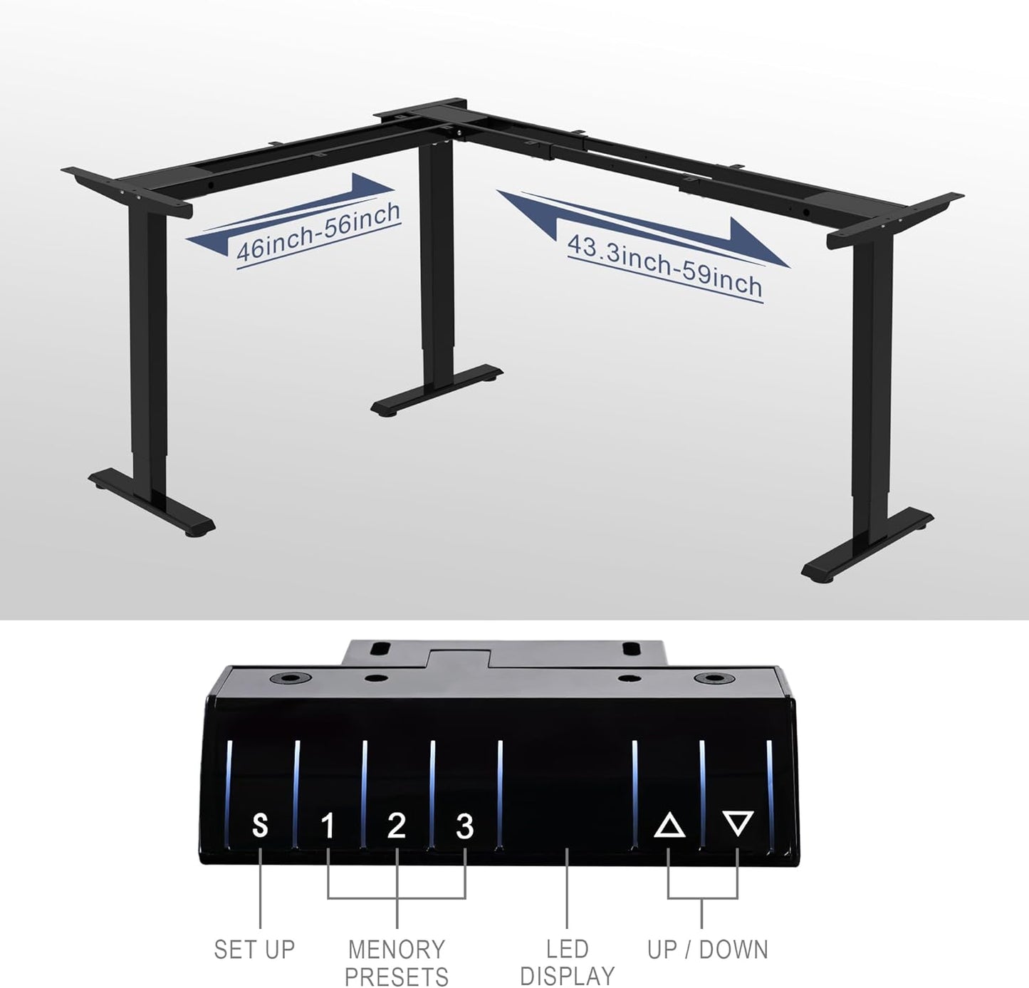 Fromann Adjustable 3 Legs Standing Desk Frame Base Electric Corner Sit-Stand Desk for Home and Office (Black)