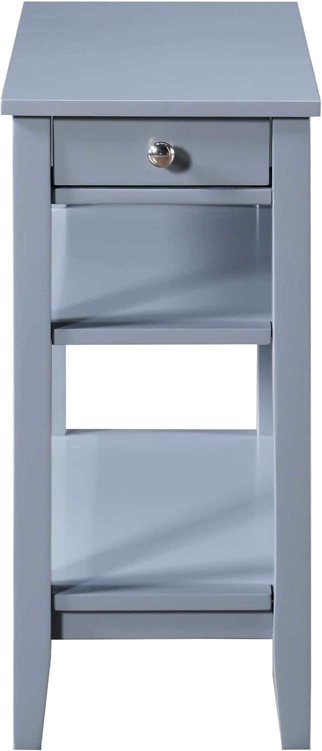 Convenience Concepts American Heritage Chairside End Table with Drawer 23.5" - Classic Living Room Table with Storage Shelf, Bedroom Nightstand, Gray