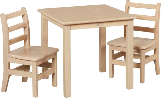 ECR4Kids 24in x 24in Hardwood Table and Chair Set2in Seat Height, Kids Furniture, Antique White