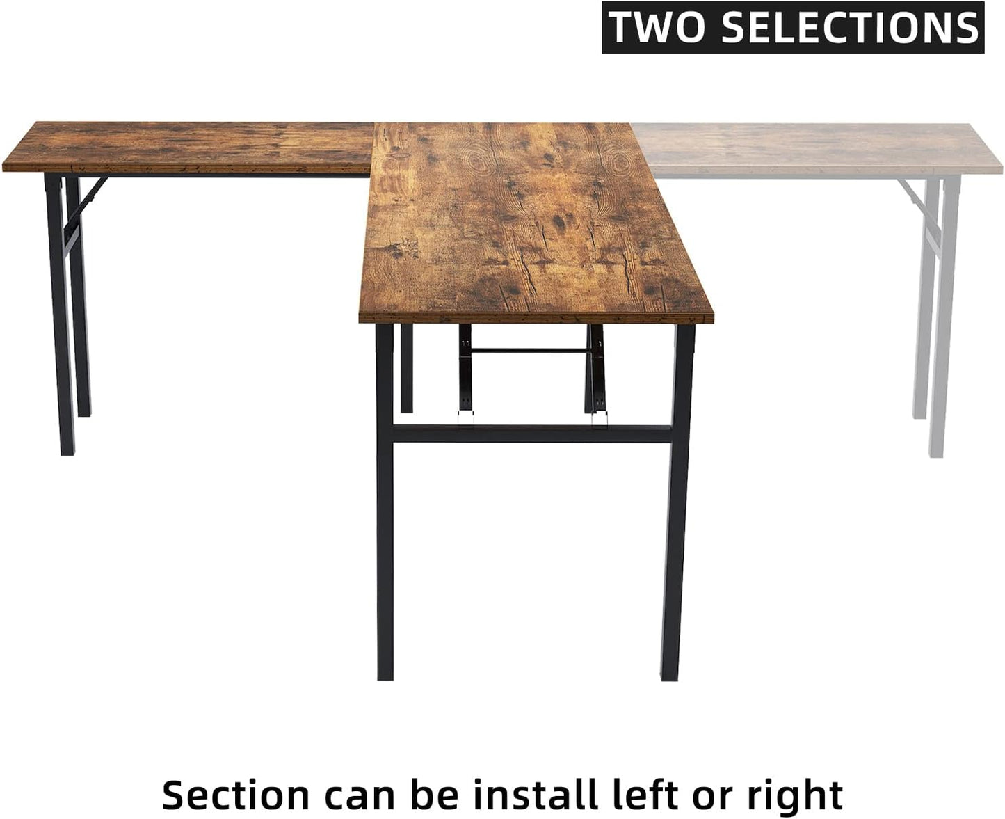 DlandHome Reversible L-Shaped Desk Large Corner Desk Folding Table Computer Desk Home Office Table Computer Workstation,Retro-N