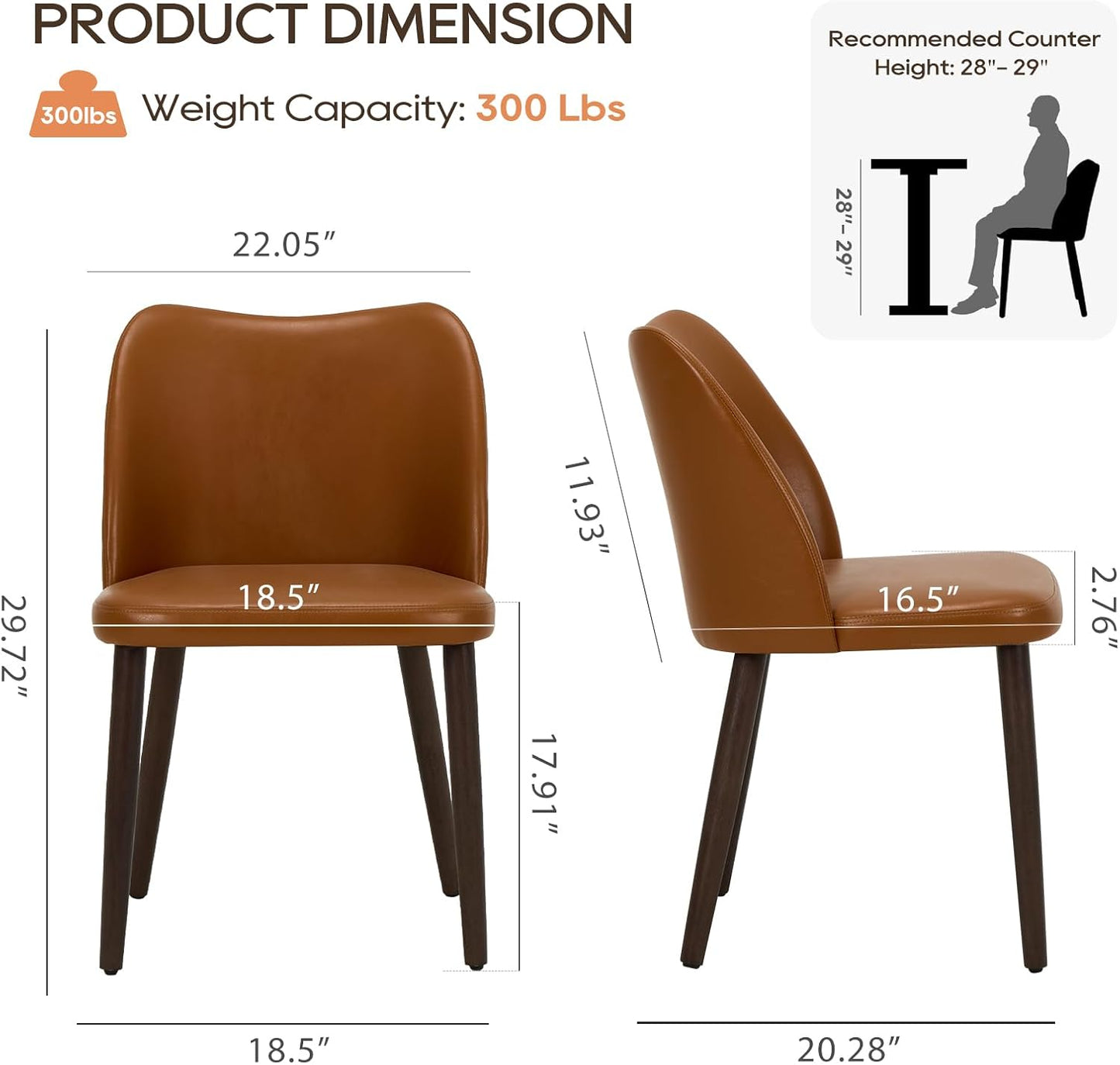 COLAMY Upholstered Dining Chairs Set of 2, PU Leather Dining Room Kitchen Side Chair with Padded Seat and Wood Legs Restaurant/Cafe,Light Brown