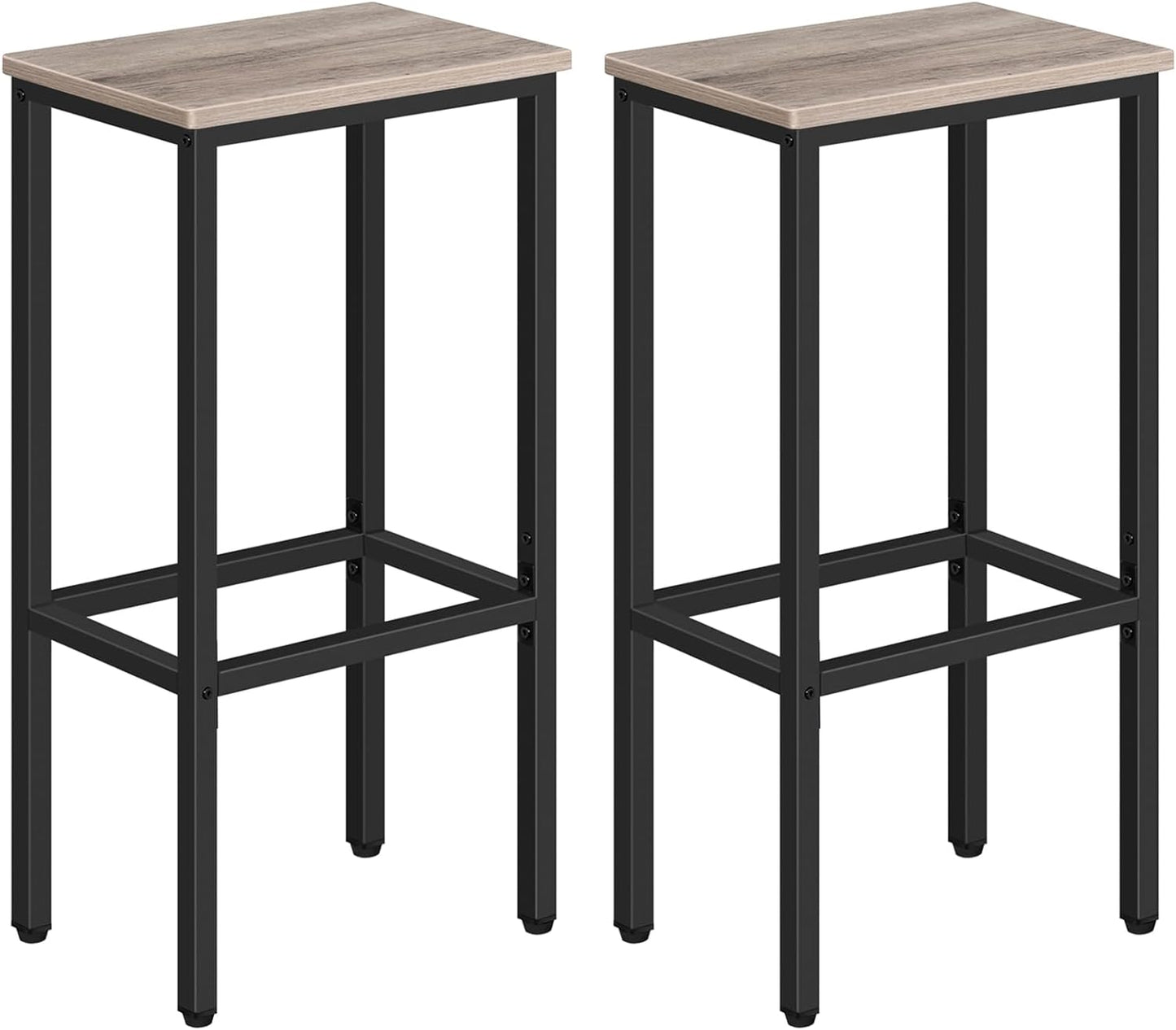Set of 2 Bar Stools, 29.5" Tall Counter Bar Stools, Kitchen Breakfast Bar Chairs with Footrest, Rectangular Industrial Bar Chairs, for Dining Room, Greige and Black BAHG01701